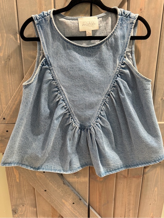 Anthropologie Tops - Anthropologie Mare Mare Denim Babydoll Ruffle Tank Top Sz M Cottagecore Western